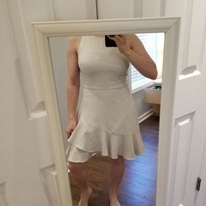 Cream White Black Dot Print Sheath Dress With Ruffled Hem